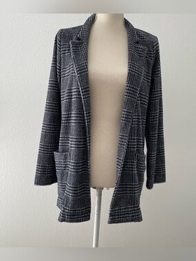 J Jill Wearever Terry Cloth Houndstooth Open Front Cardigan Sweater Woman Sz S